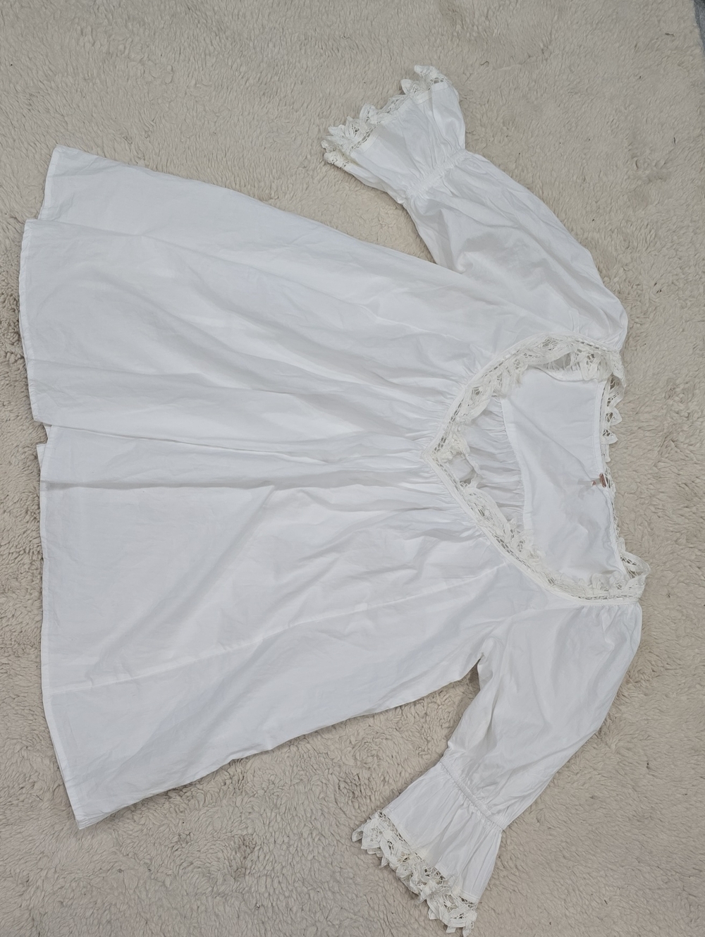 Free People White Lace-Trim Peasant Tunic